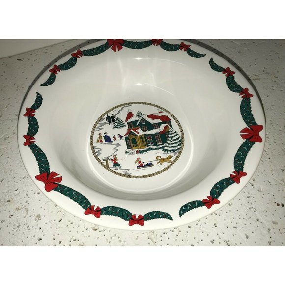 (2) HOLIDAY Christmas scene Serving BOWLS Genuine Stoneware Church - Picture 7 of 10